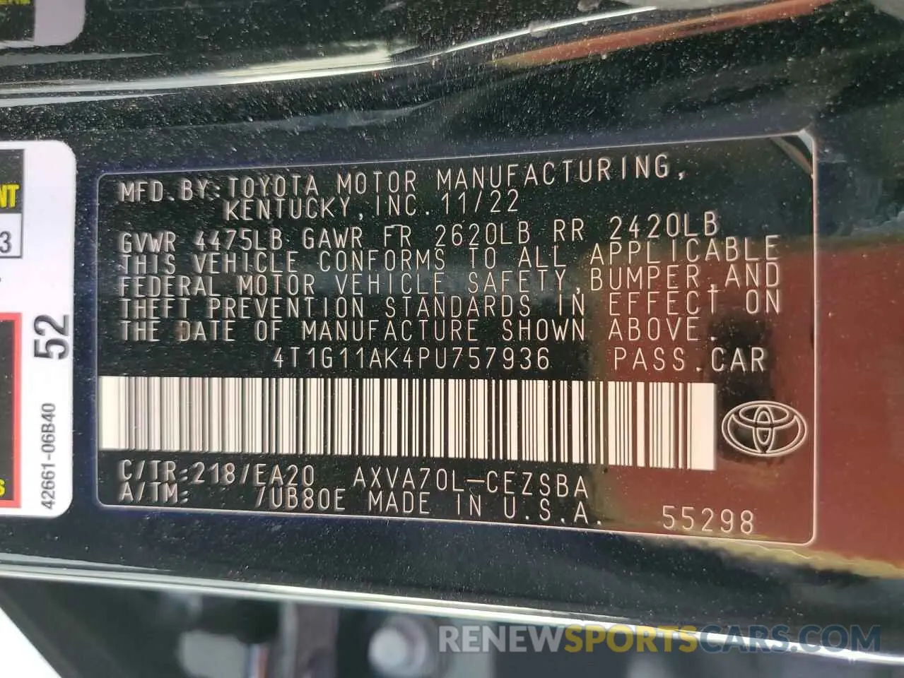 13 fotografías del automóvil dañado 4T1G11AK4PU757936 TOYOTA CAMRY 2023