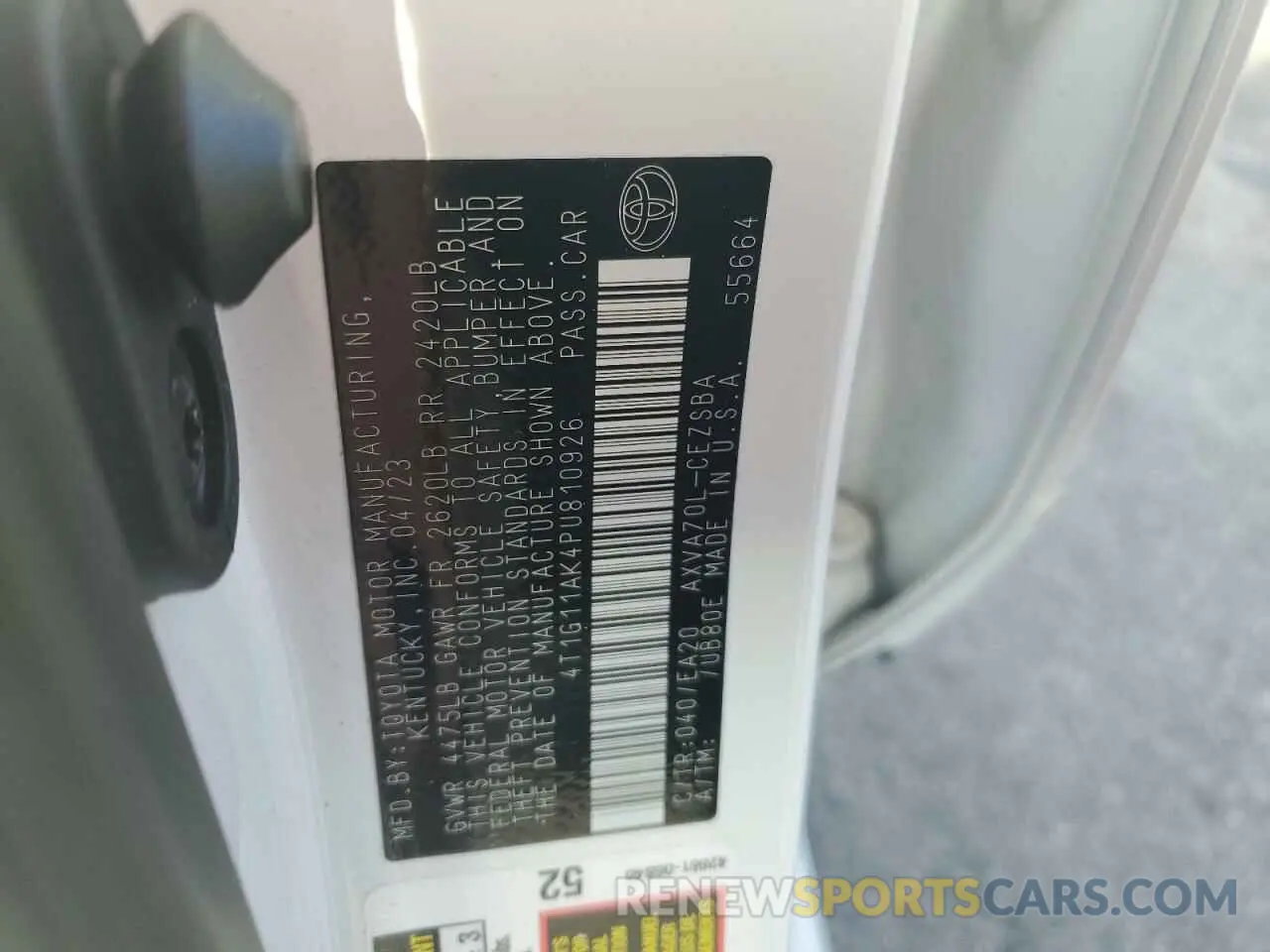12 fotografías del automóvil dañado 4T1G11AK4PU810926 TOYOTA CAMRY 2023