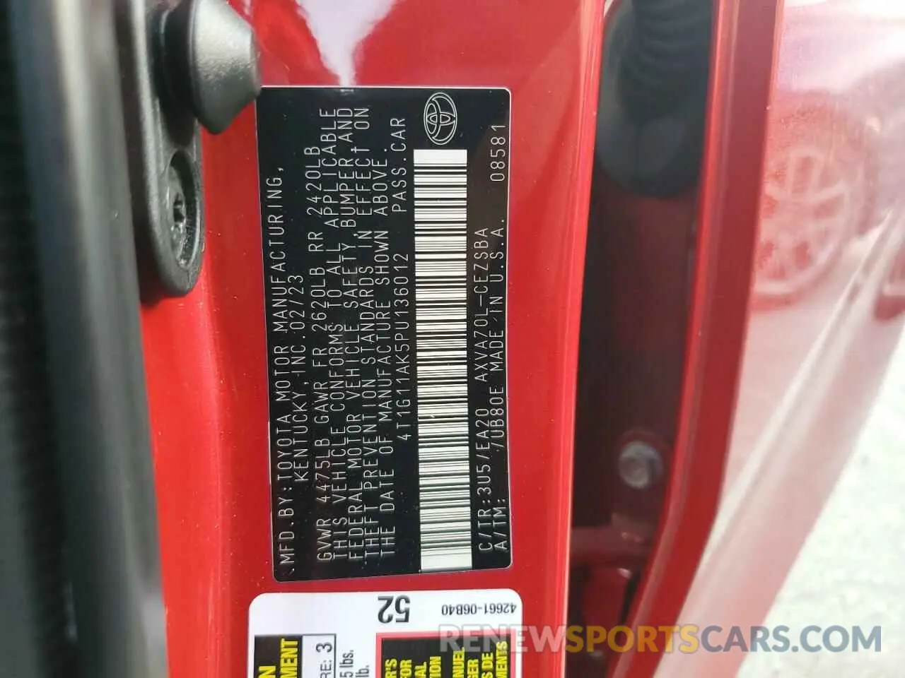 12 fotografías del automóvil dañado 4T1G11AK5PU136012 TOYOTA CAMRY 2023