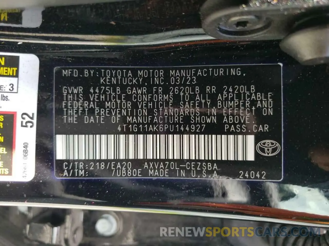12 fotografías del automóvil dañado 4T1G11AK6PU144927 TOYOTA CAMRY 2023