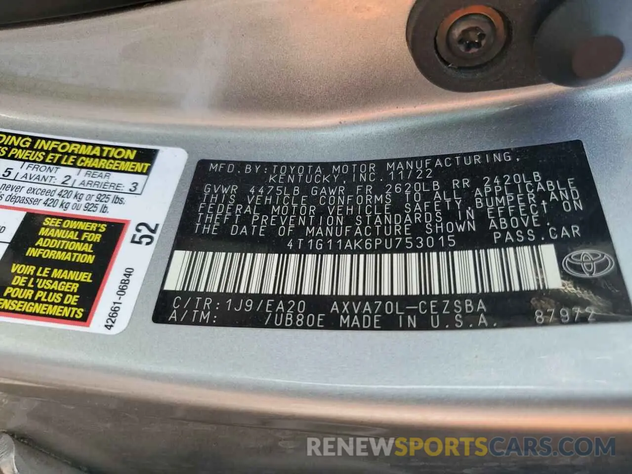 12 fotografías del automóvil dañado 4T1G11AK6PU753015 TOYOTA CAMRY 2023