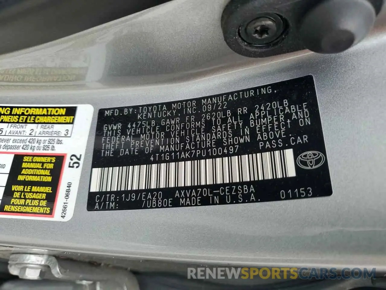 12 fotografías del automóvil dañado 4T1G11AK7PU100497 TOYOTA CAMRY 2023