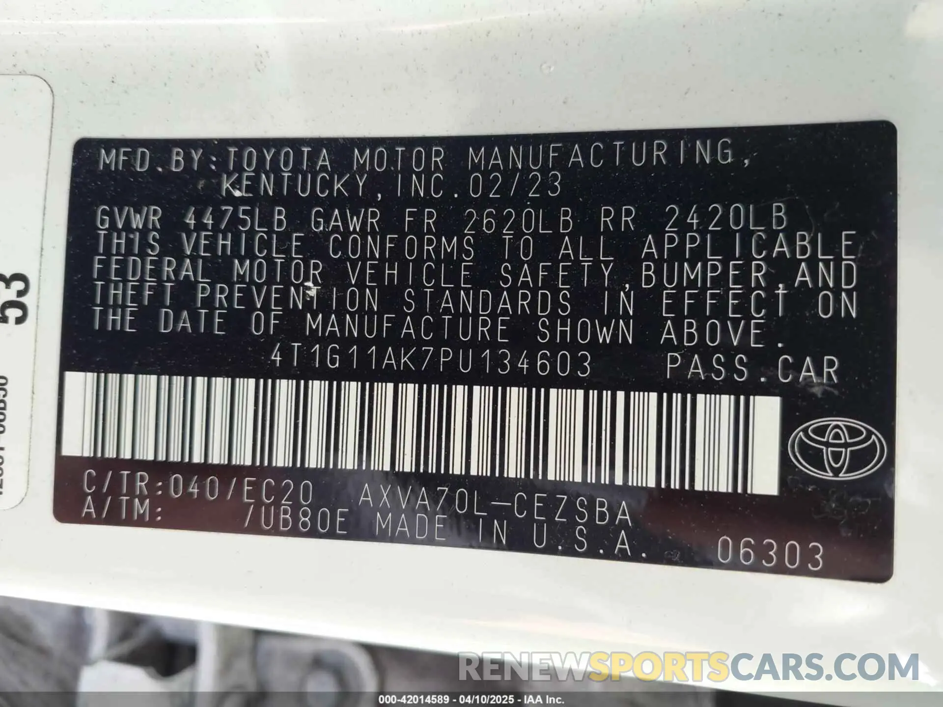9 fotografías del automóvil dañado 4T1G11AK7PU134603 TOYOTA CAMRY 2023