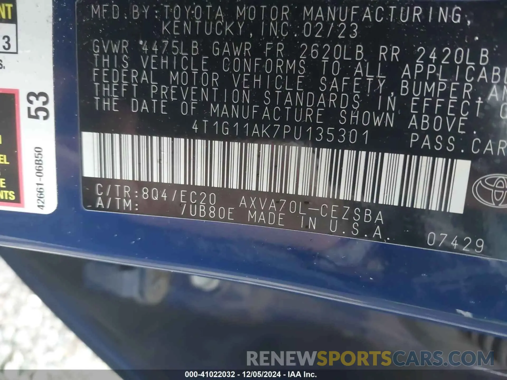 9 fotografías del automóvil dañado 4T1G11AK7PU135301 TOYOTA CAMRY 2023