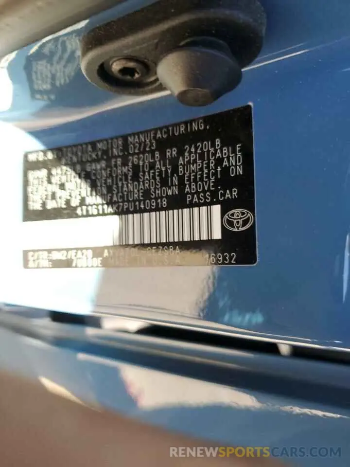 12 fotografías del automóvil dañado 4T1G11AK7PU140918 TOYOTA CAMRY 2023