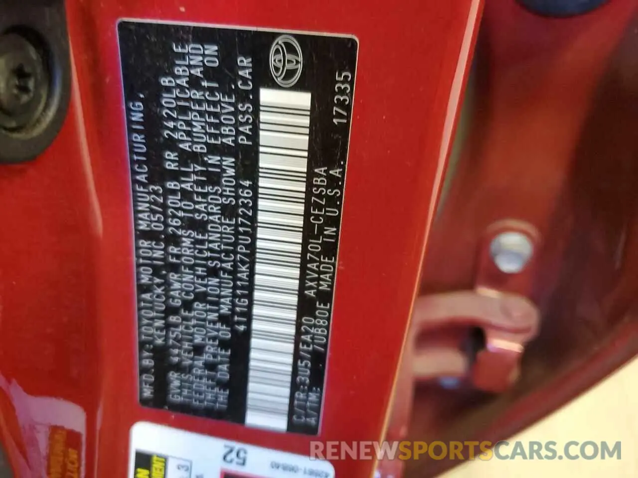 13 fotografías del automóvil dañado 4T1G11AK7PU172364 TOYOTA CAMRY 2023