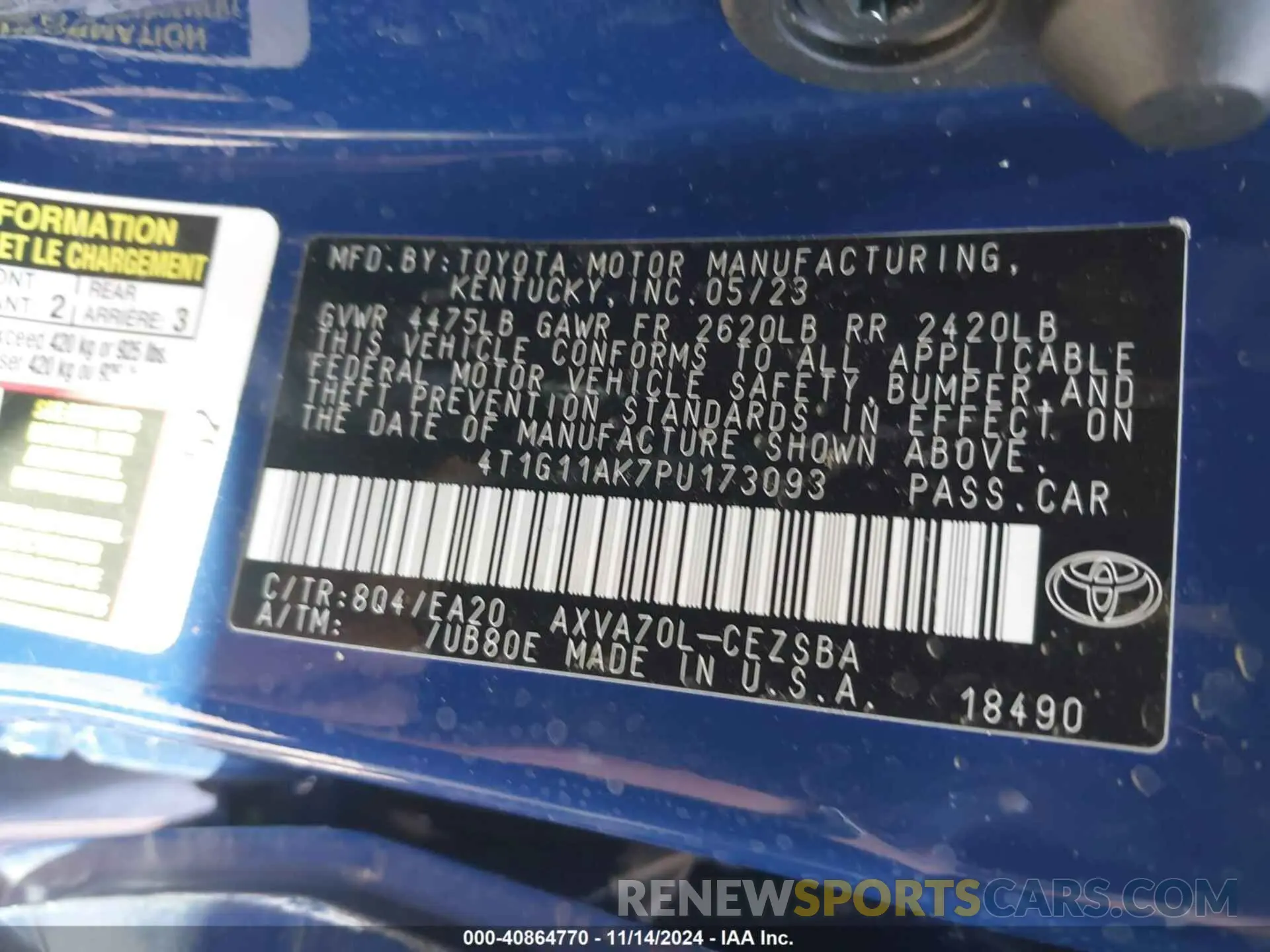 9 fotografías del automóvil dañado 4T1G11AK7PU173093 TOYOTA CAMRY 2023