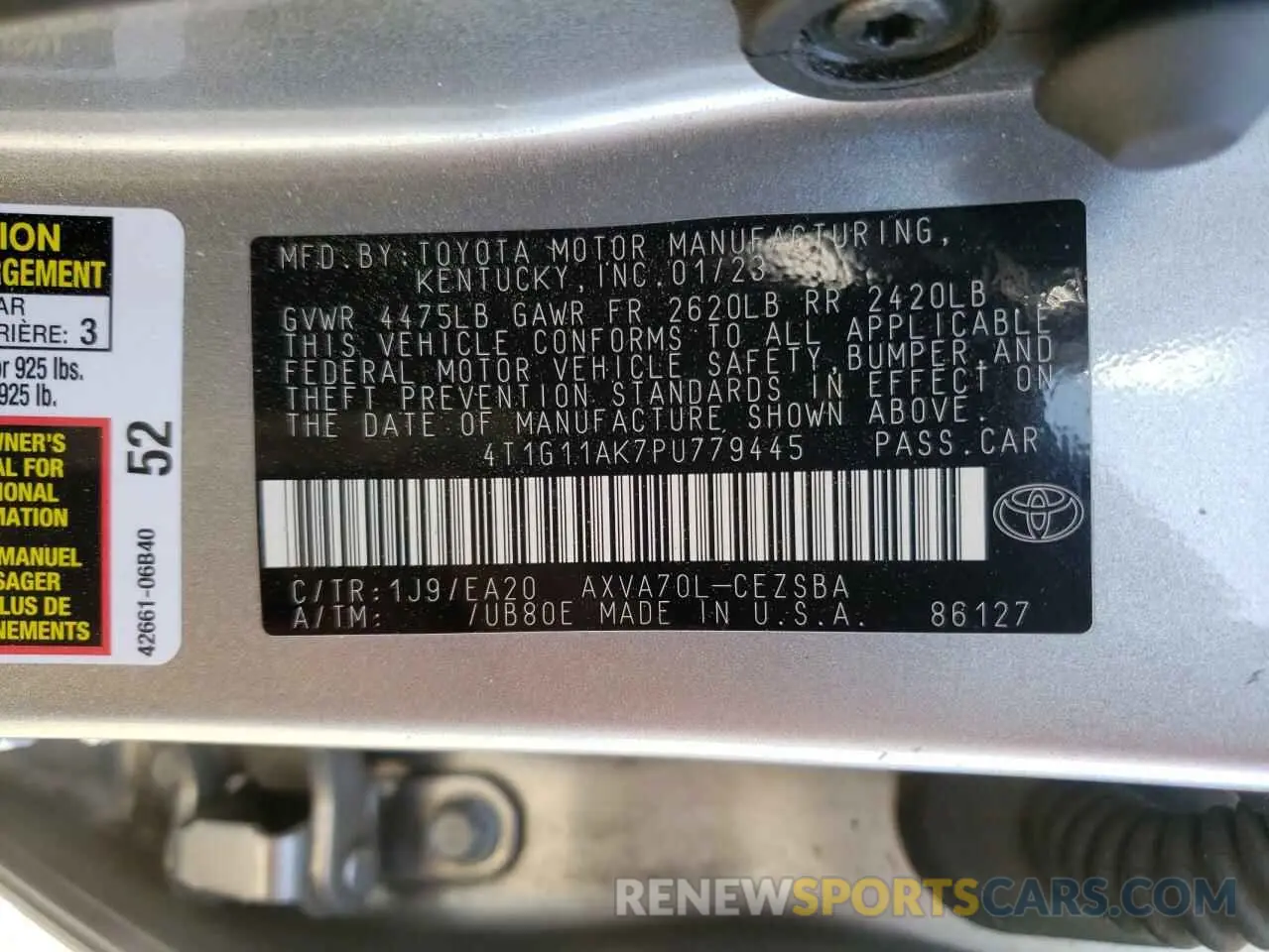 14 fotografías del automóvil dañado 4T1G11AK7PU779445 TOYOTA CAMRY 2023