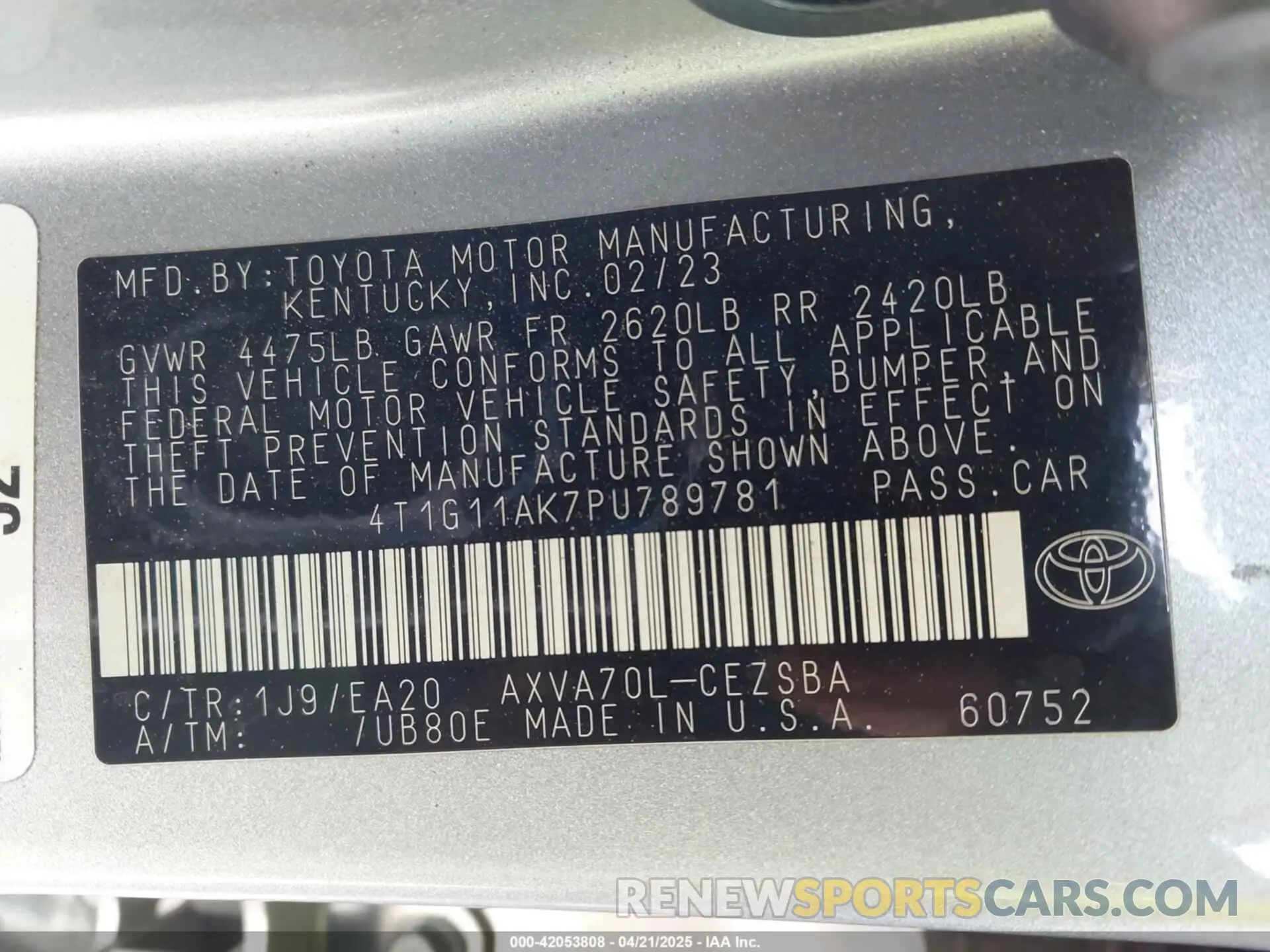 9 fotografías del automóvil dañado 4T1G11AK7PU789781 TOYOTA CAMRY 2023