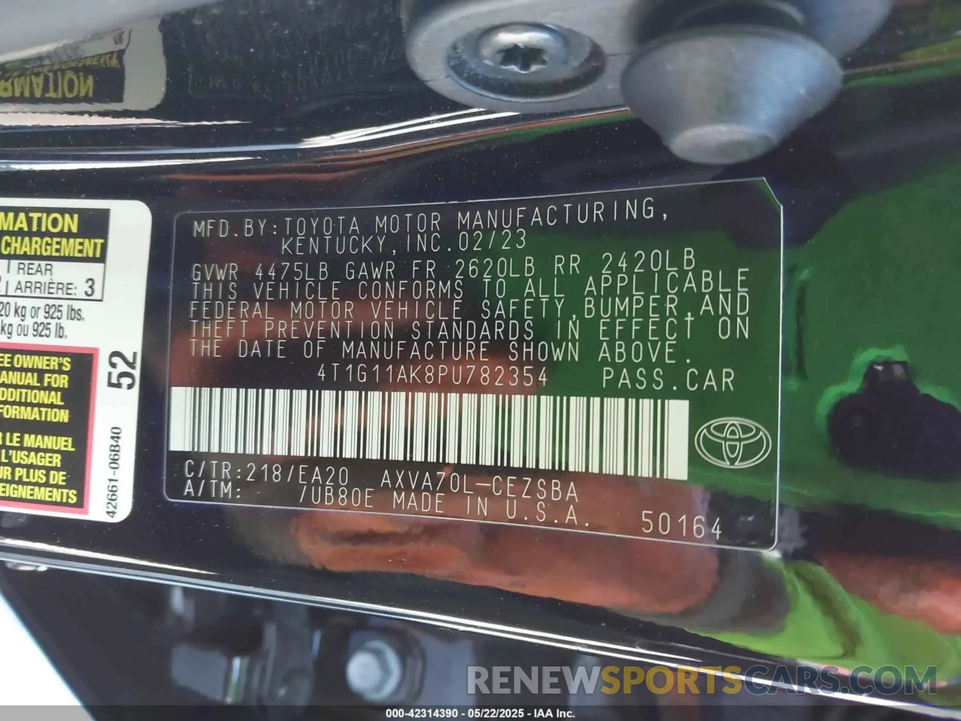 9 fotografías del automóvil dañado 4T1G11AK8PU782354 TOYOTA CAMRY 2023