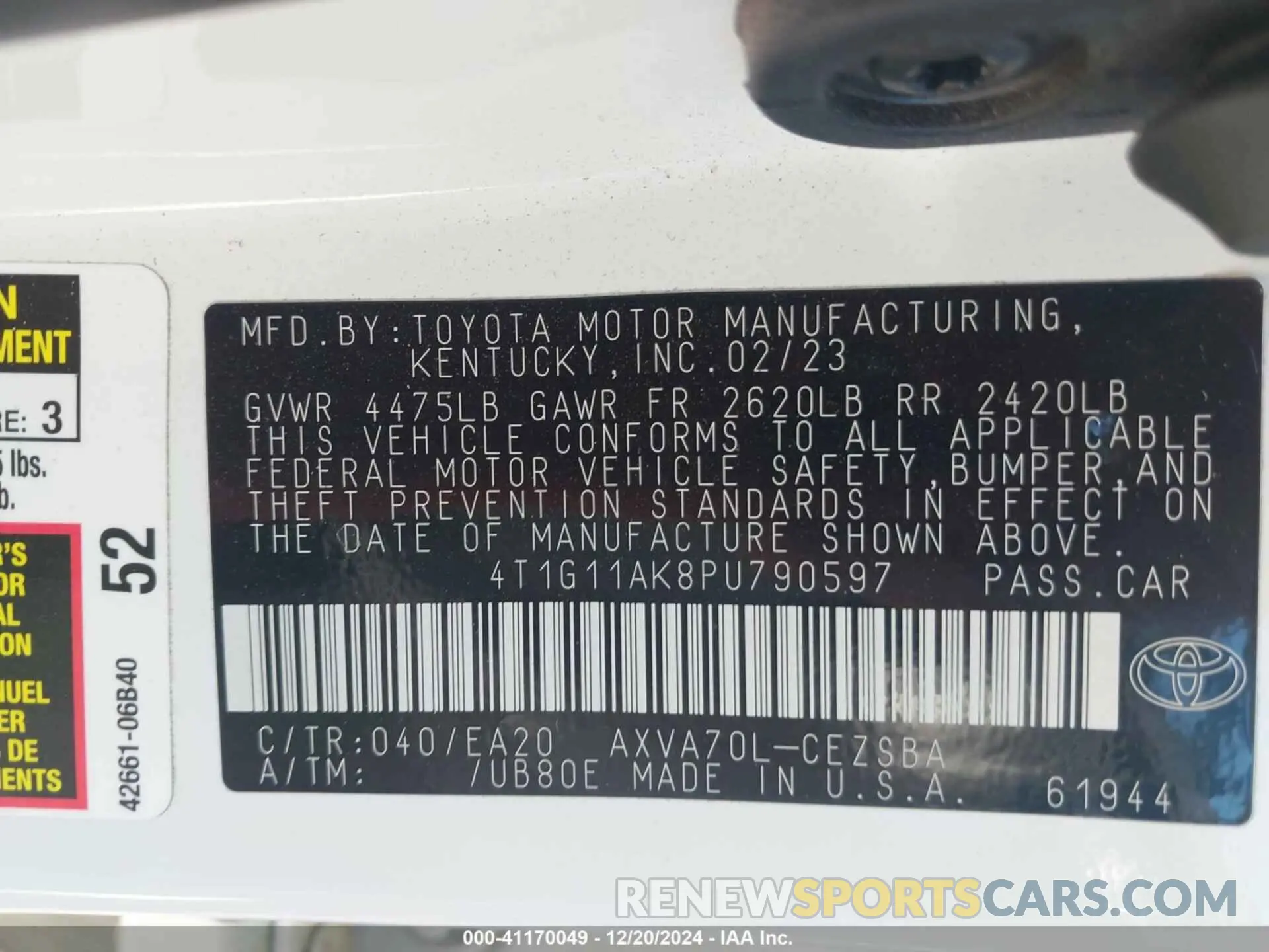 9 fotografías del automóvil dañado 4T1G11AK8PU790597 TOYOTA CAMRY 2023