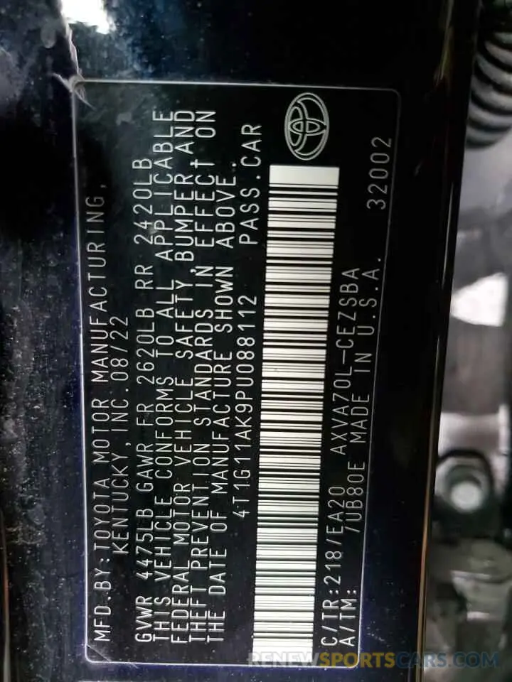 12 fotografías del automóvil dañado 4T1G11AK9PU088112 TOYOTA CAMRY 2023