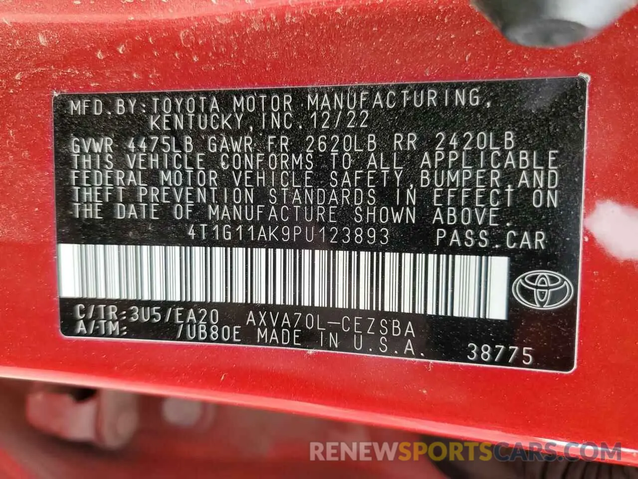 14 fotografías del automóvil dañado 4T1G11AK9PU123893 TOYOTA CAMRY 2023