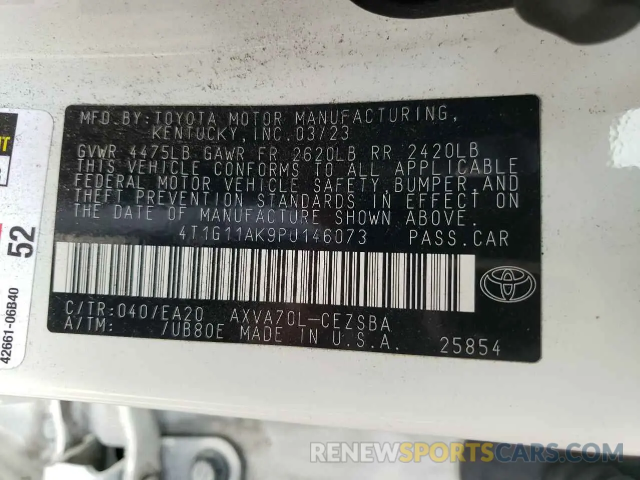 13 fotografías del automóvil dañado 4T1G11AK9PU146073 TOYOTA CAMRY 2023