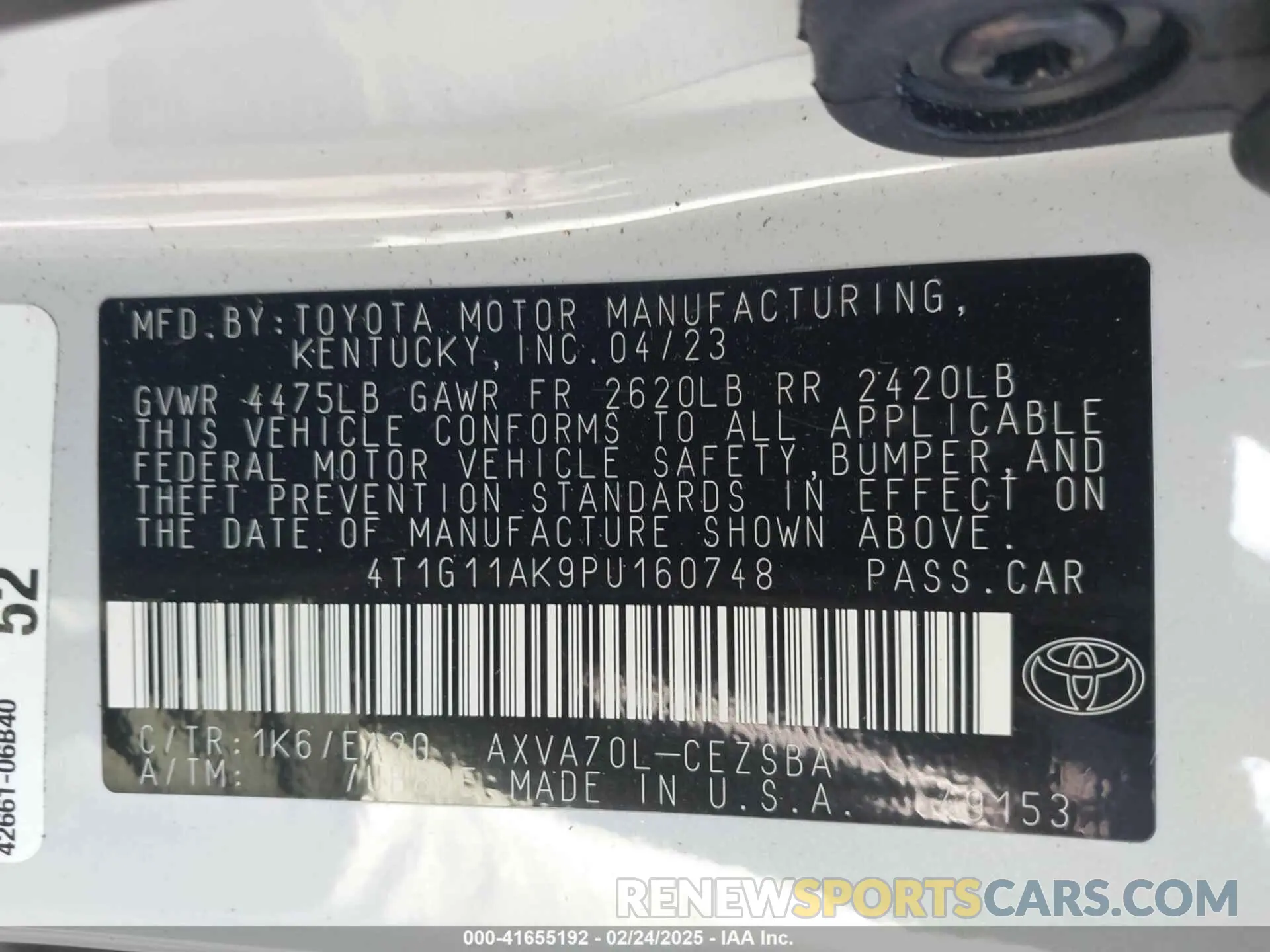 9 fotografías del automóvil dañado 4T1G11AK9PU160748 TOYOTA CAMRY 2023
