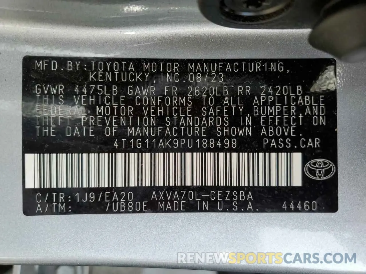 12 fotografías del automóvil dañado 4T1G11AK9PU188498 TOYOTA CAMRY 2023