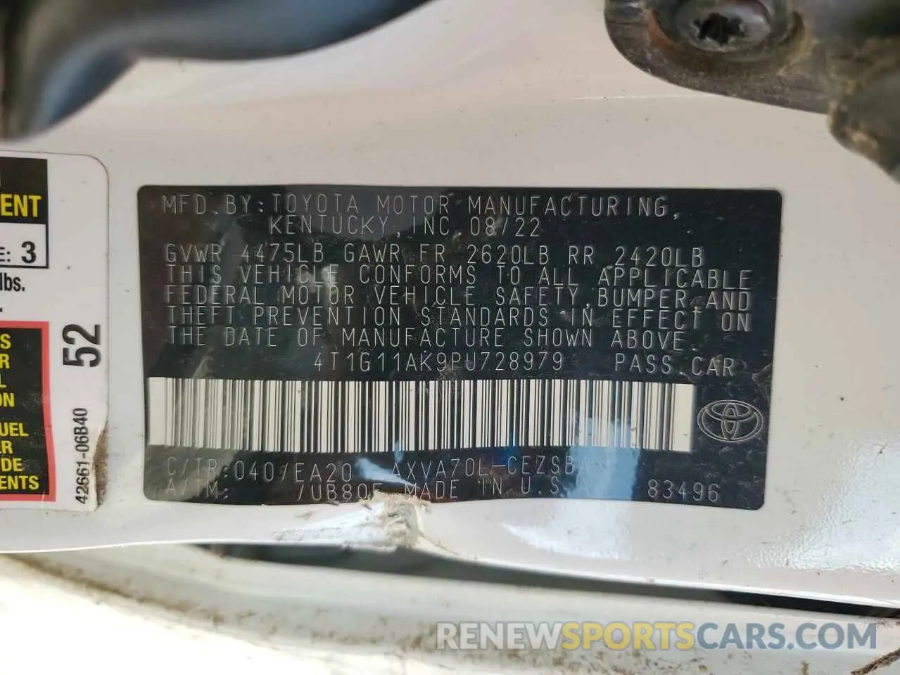 12 fotografías del automóvil dañado 4T1G11AK9PU728979 TOYOTA CAMRY 2023
