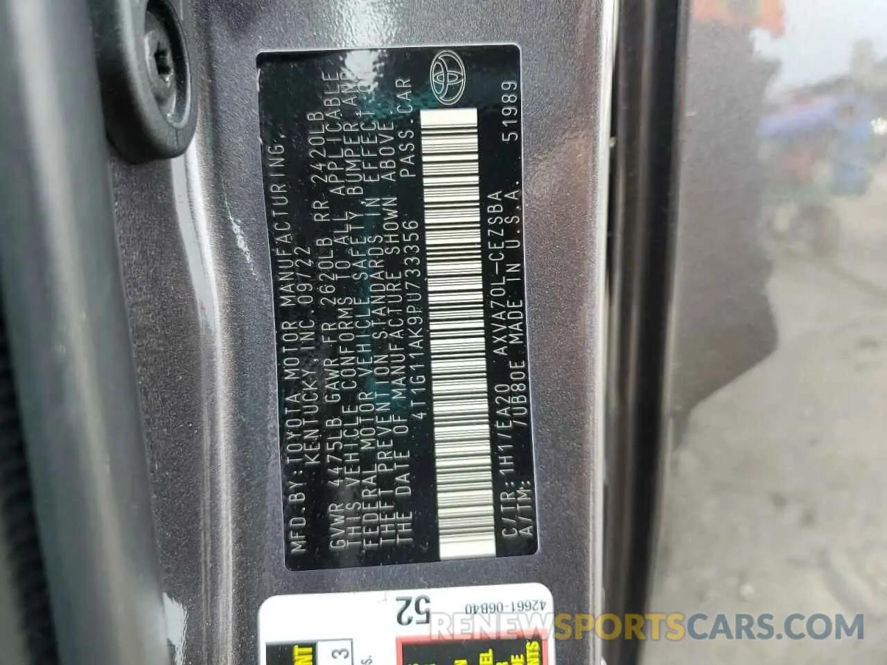 13 fotografías del automóvil dañado 4T1G11AK9PU733356 TOYOTA CAMRY 2023