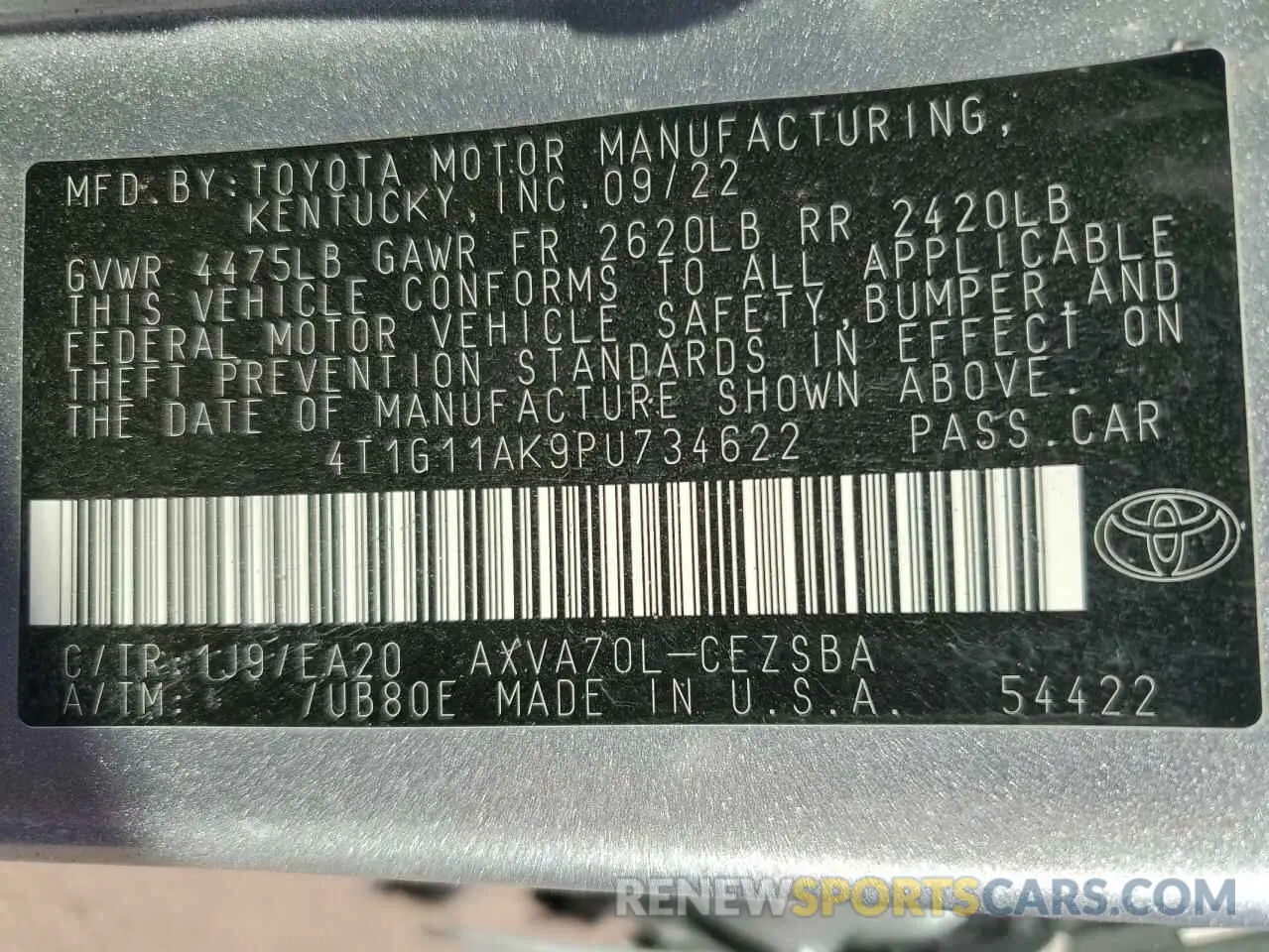 13 fotografías del automóvil dañado 4T1G11AK9PU734622 TOYOTA CAMRY 2023