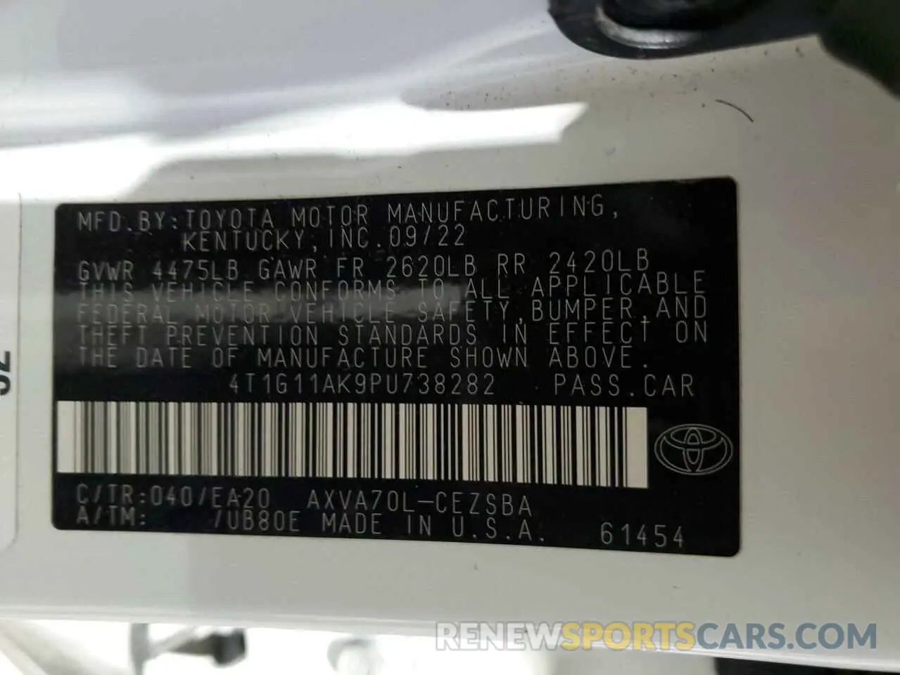 12 fotografías del automóvil dañado 4T1G11AK9PU738282 TOYOTA CAMRY 2023