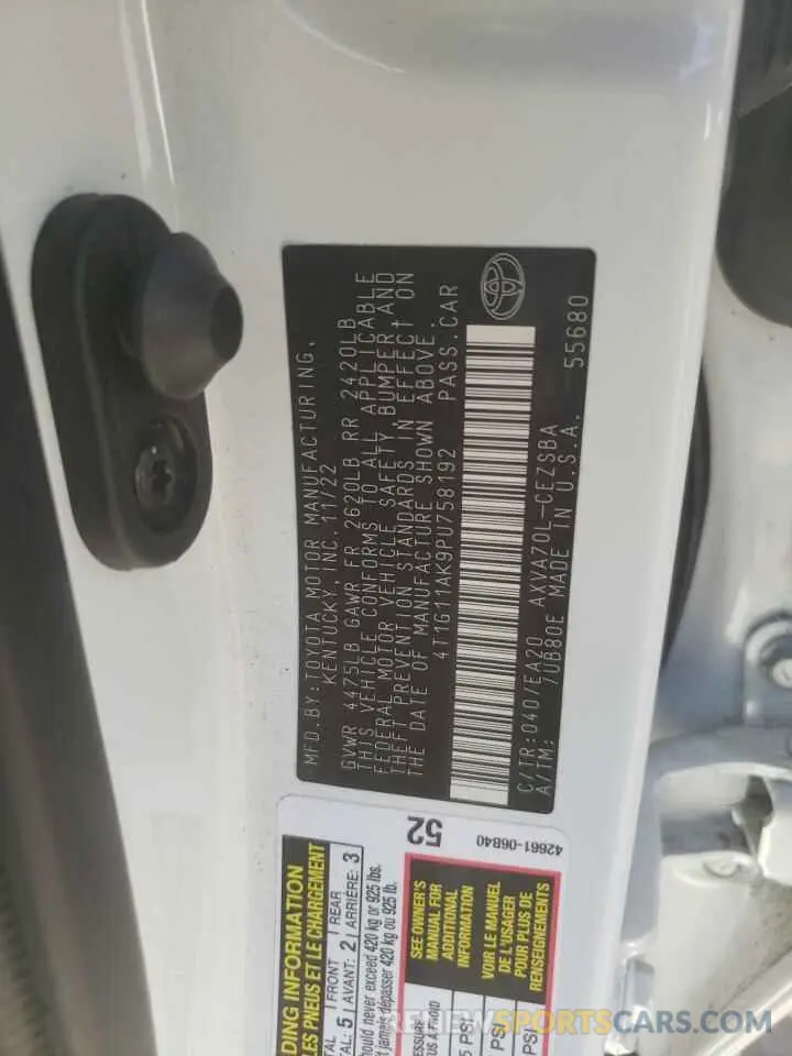 12 fotografías del automóvil dañado 4T1G11AK9PU758192 TOYOTA CAMRY 2023