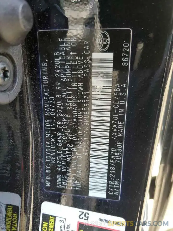 12 fotografías del automóvil dañado 4T1G11AK9PU806371 TOYOTA CAMRY 2023