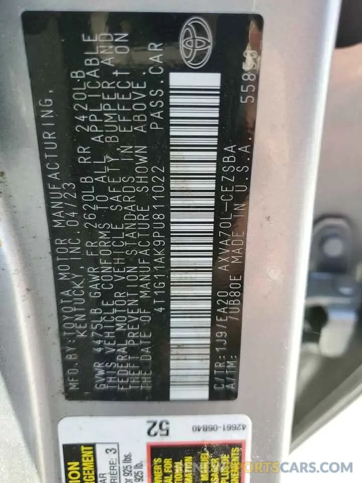 12 fotografías del automóvil dañado 4T1G11AK9PU811022 TOYOTA CAMRY 2023