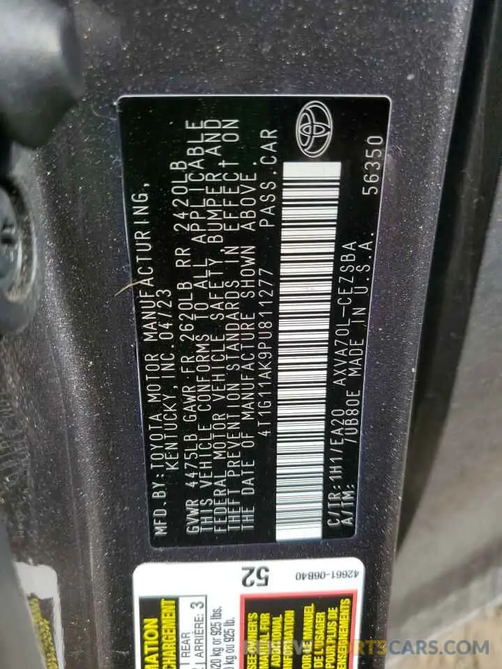12 fotografías del automóvil dañado 4T1G11AK9PU811277 TOYOTA CAMRY 2023