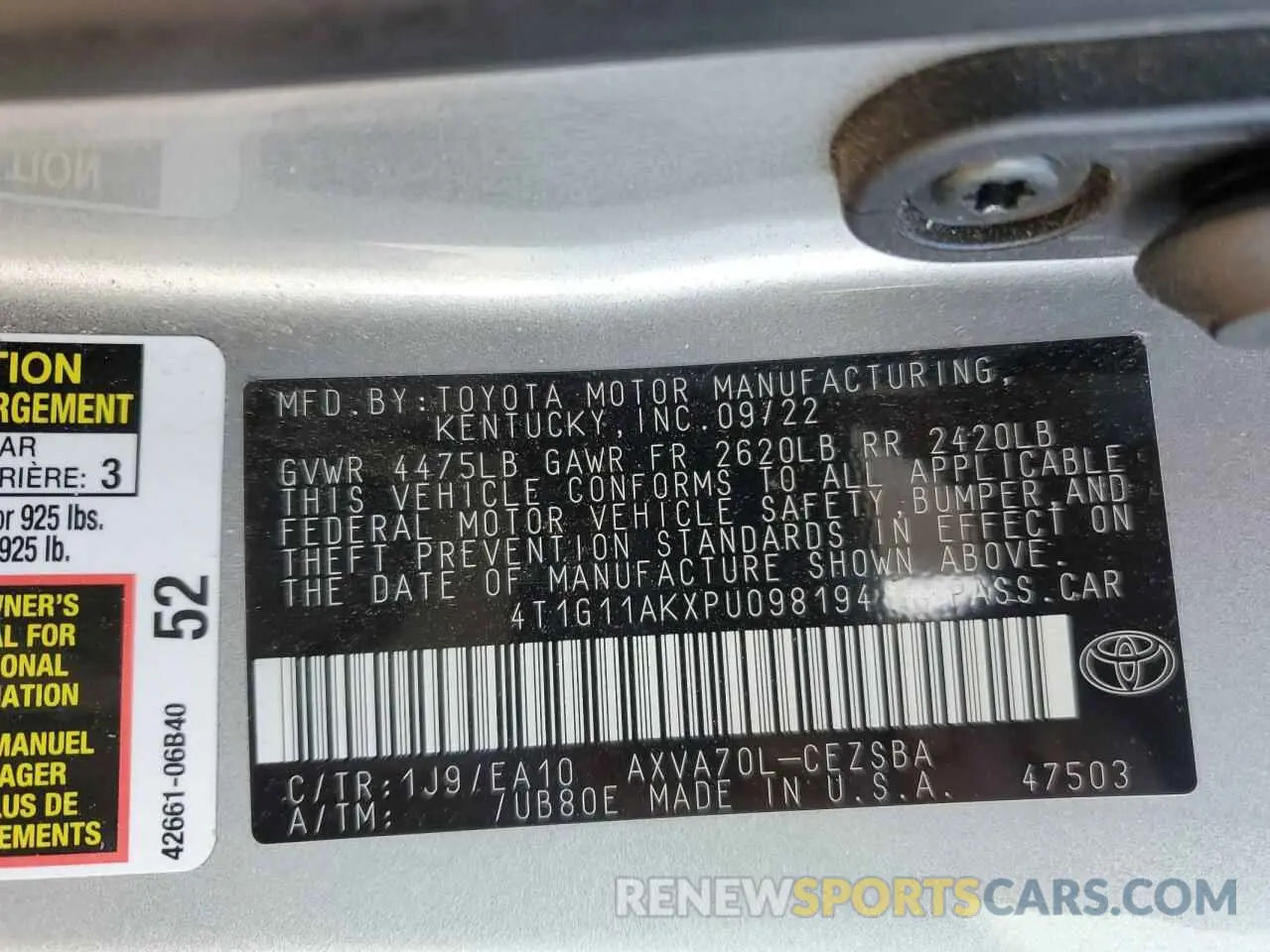13 fotografías del automóvil dañado 4T1G11AKXPU098194 TOYOTA CAMRY 2023