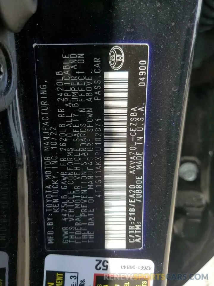 12 fotografías del automóvil dañado 4T1G11AKXPU102874 TOYOTA CAMRY 2023