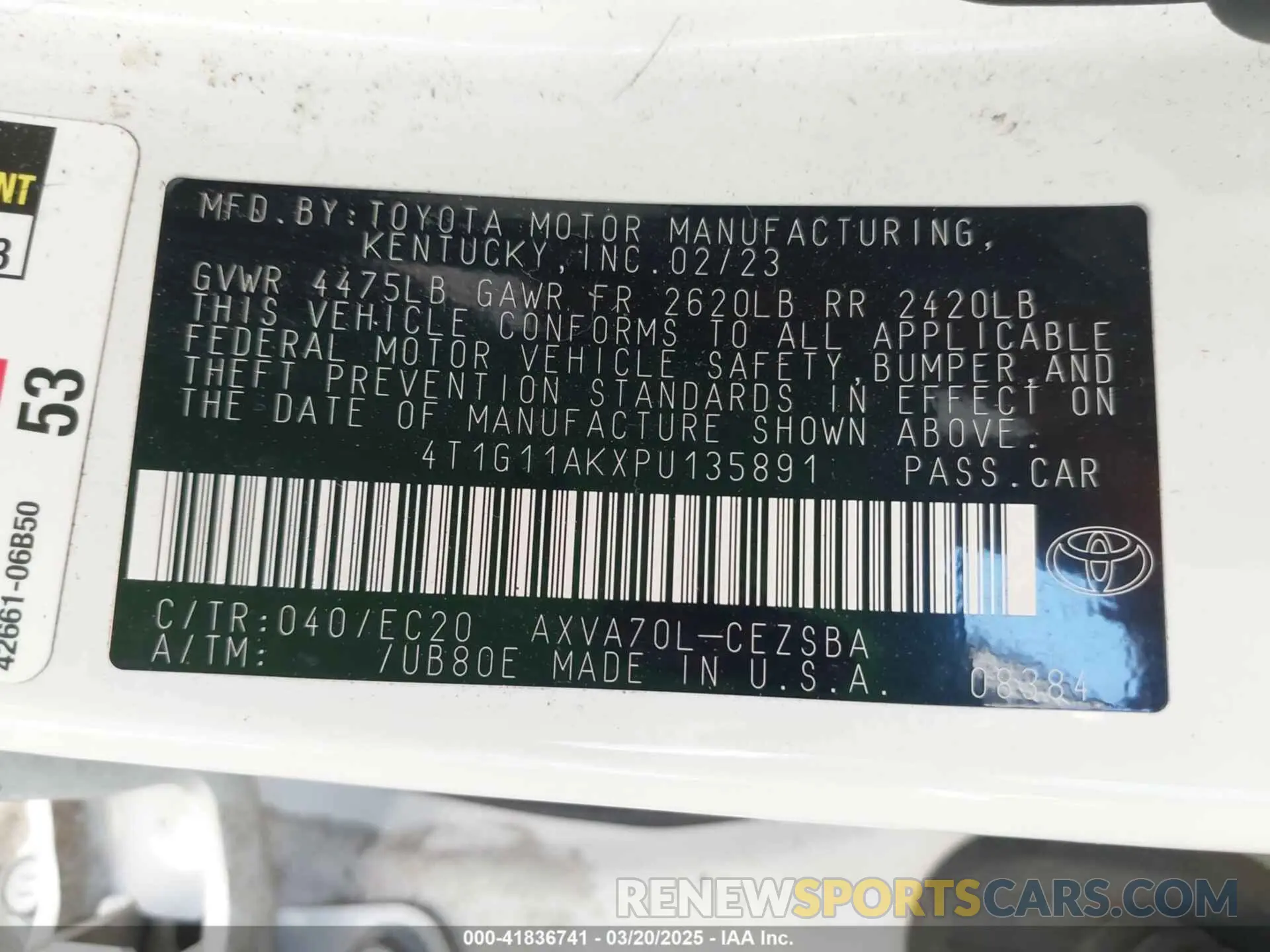 9 fotografías del automóvil dañado 4T1G11AKXPU135891 TOYOTA CAMRY 2023