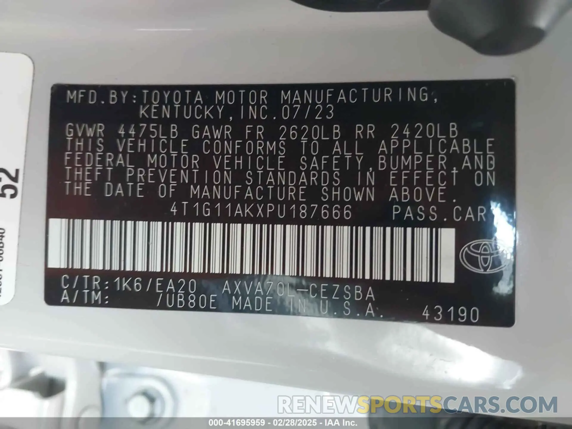 9 fotografías del automóvil dañado 4T1G11AKXPU187666 TOYOTA CAMRY 2023