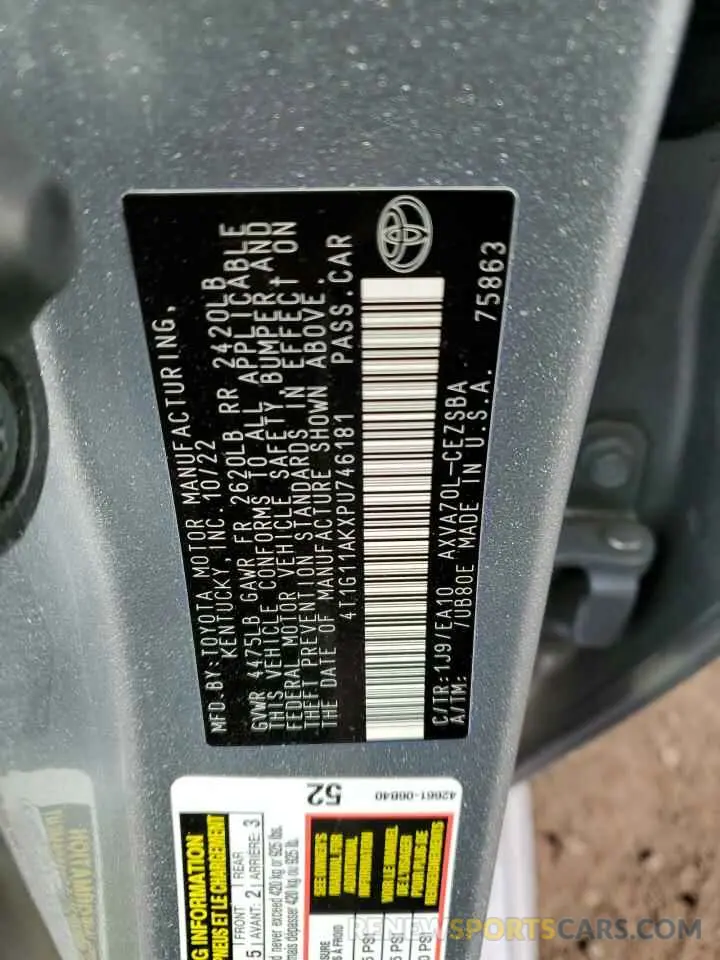 12 fotografías del automóvil dañado 4T1G11AKXPU746181 TOYOTA CAMRY 2023