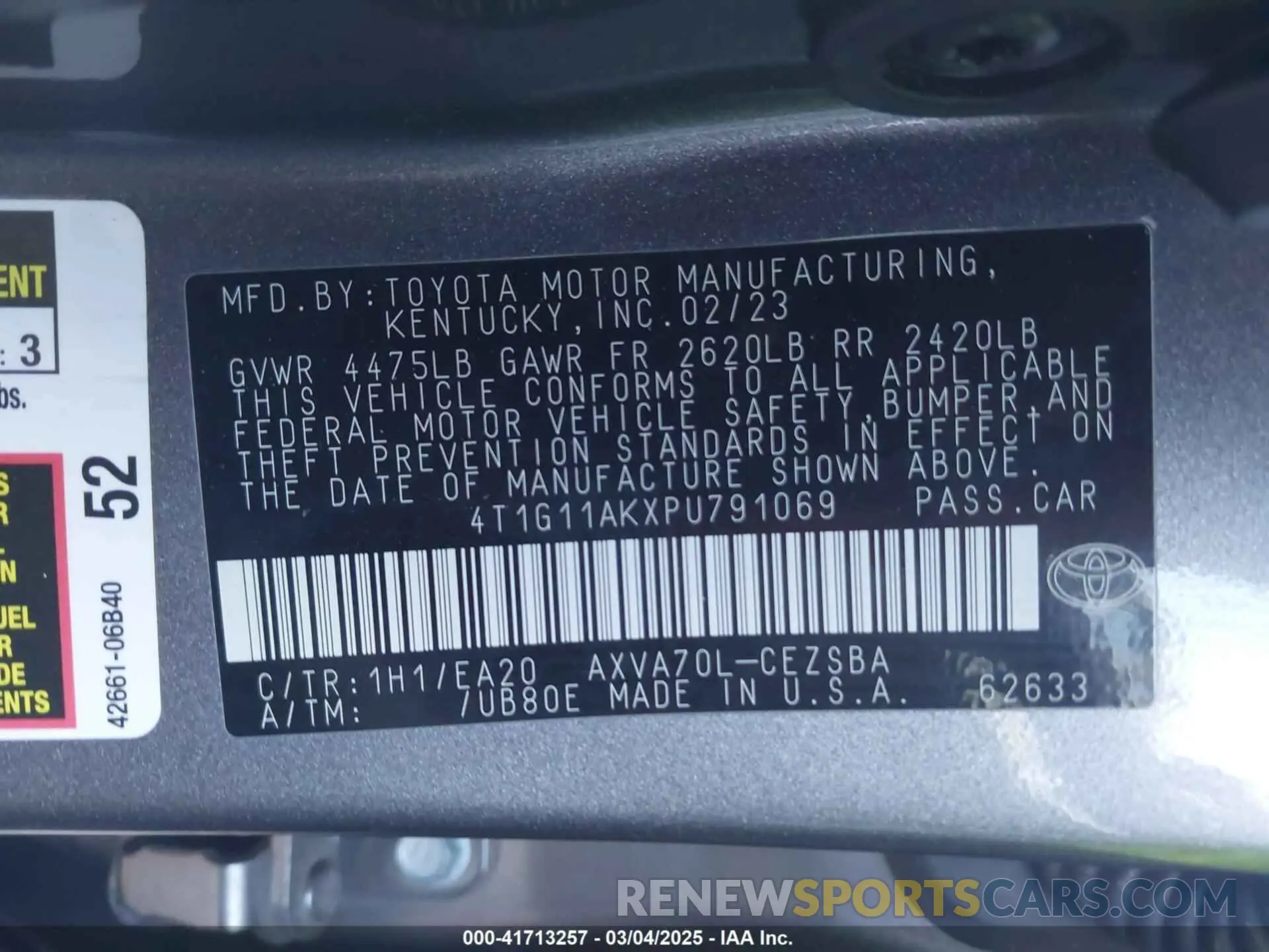 9 fotografías del automóvil dañado 4T1G11AKXPU791069 TOYOTA CAMRY 2023