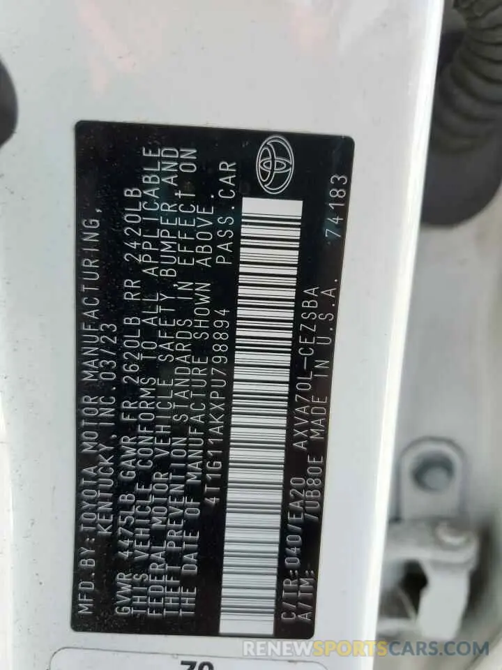 12 fotografías del automóvil dañado 4T1G11AKXPU798894 TOYOTA CAMRY 2023