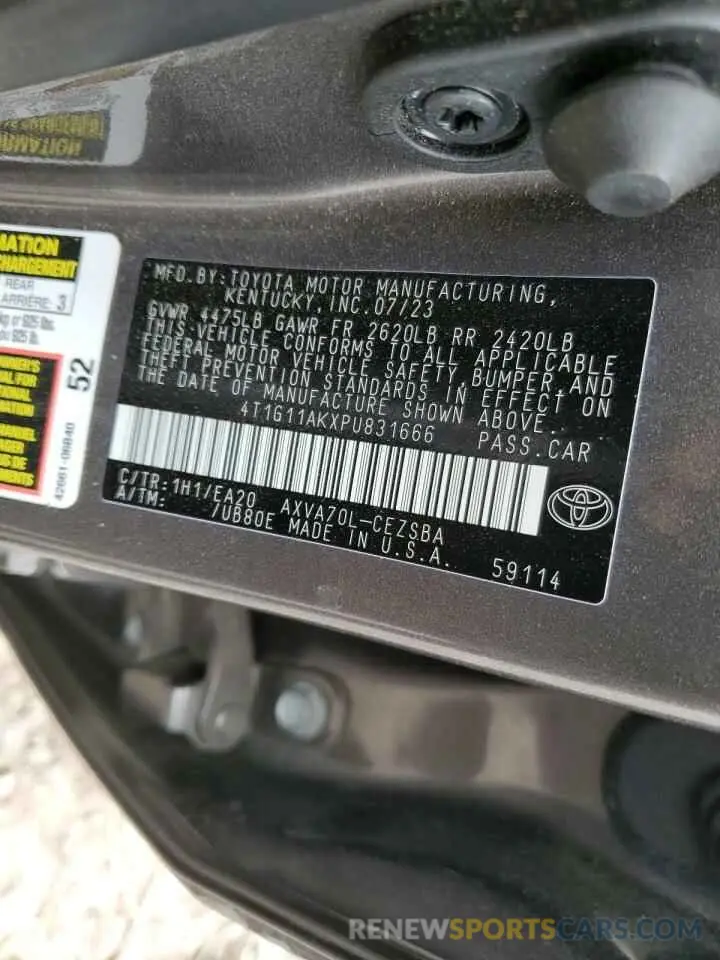 12 fotografías del automóvil dañado 4T1G11AKXPU831666 TOYOTA CAMRY 2023
