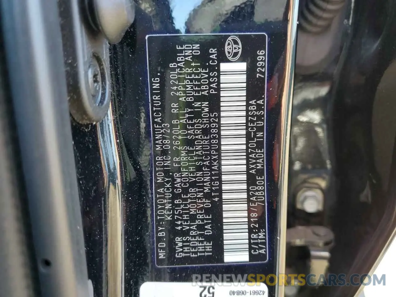 12 fotografías del automóvil dañado 4T1G11AKXPU838925 TOYOTA CAMRY 2023