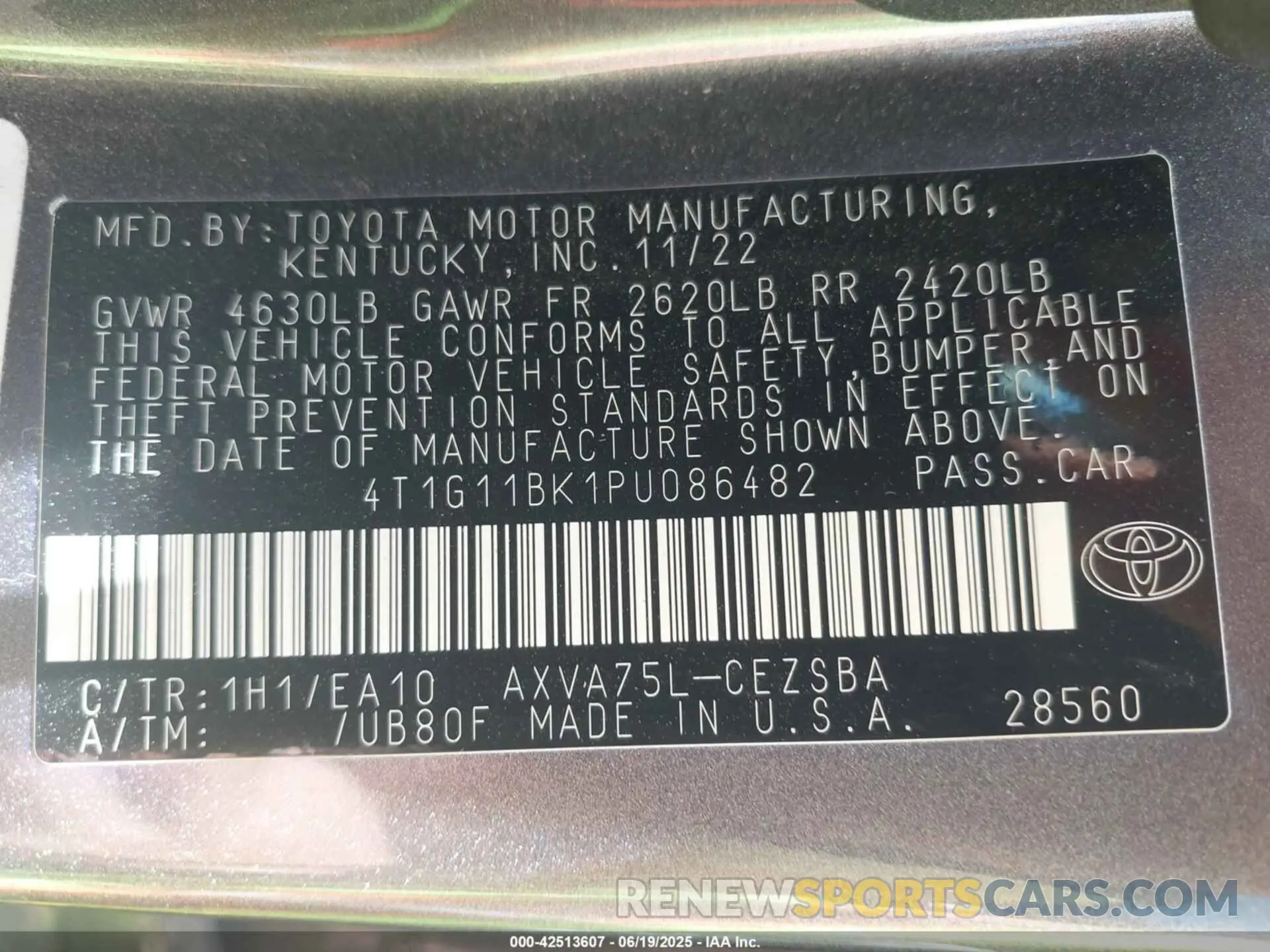 9 fotografías del automóvil dañado 4T1G11BK1PU086482 TOYOTA CAMRY 2023