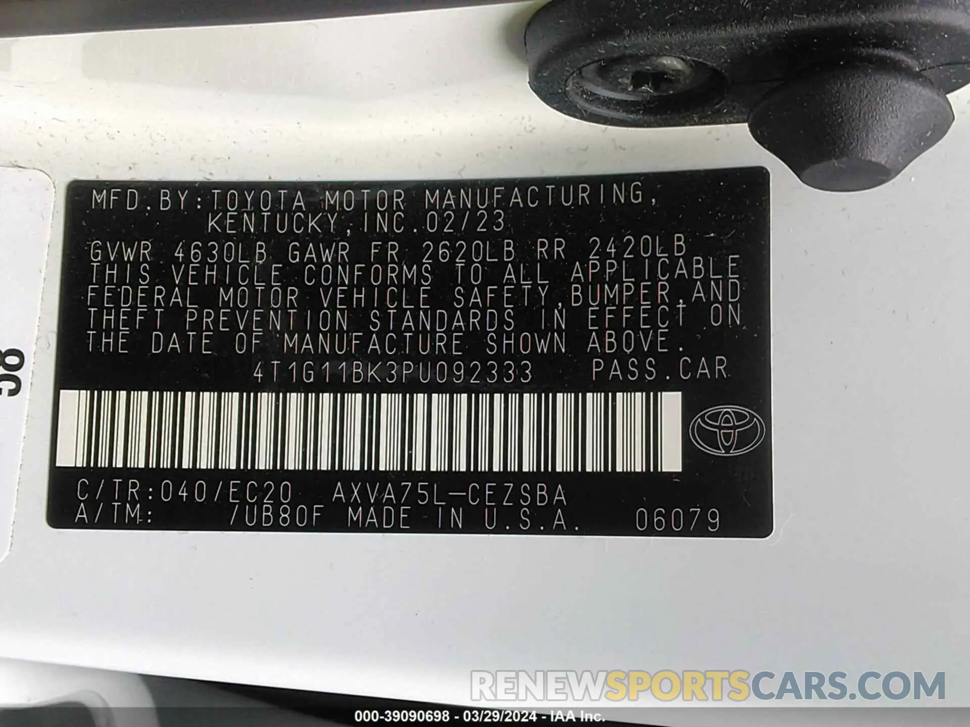 9 fotografías del automóvil dañado 4T1G11BK3PU092333 TOYOTA CAMRY 2023