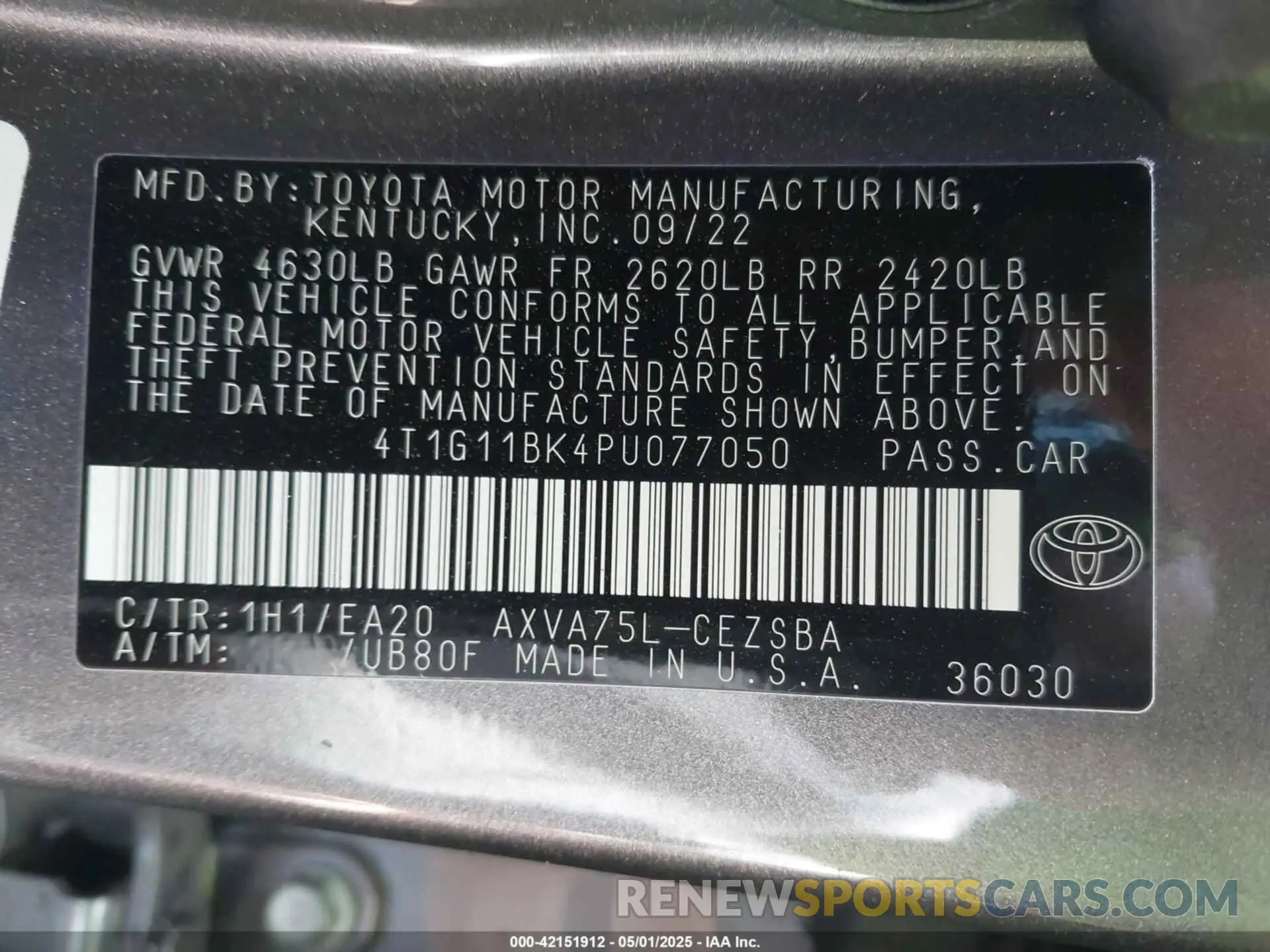 9 fotografías del automóvil dañado 4T1G11BK4PU077050 TOYOTA CAMRY 2023