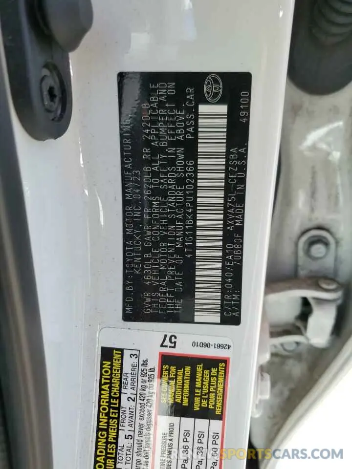 13 fotografías del automóvil dañado 4T1G11BK4PU102366 TOYOTA CAMRY 2023
