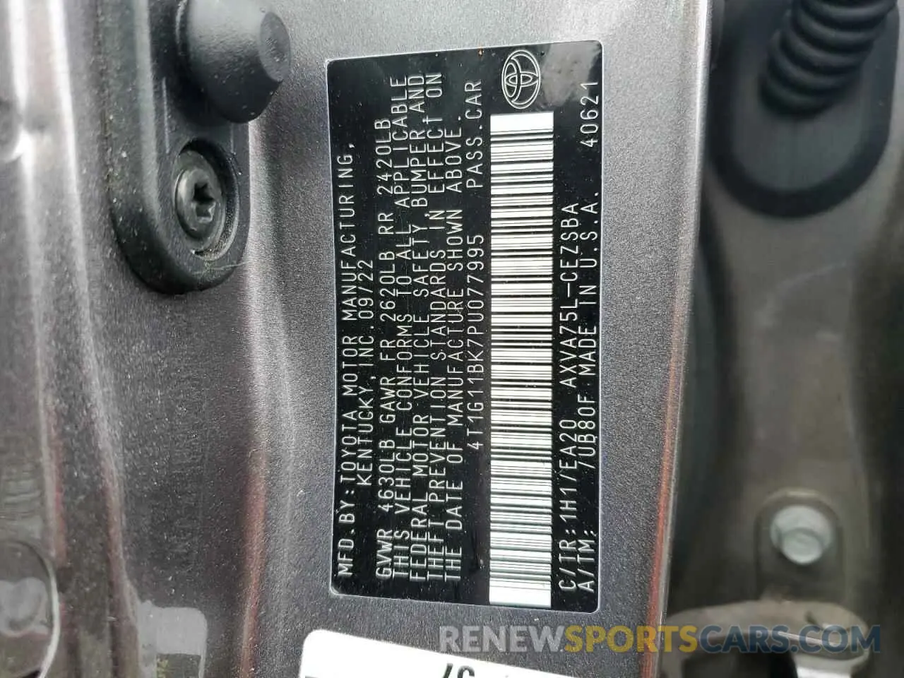 13 fotografías del automóvil dañado 4T1G11BK7PU077995 TOYOTA CAMRY 2023