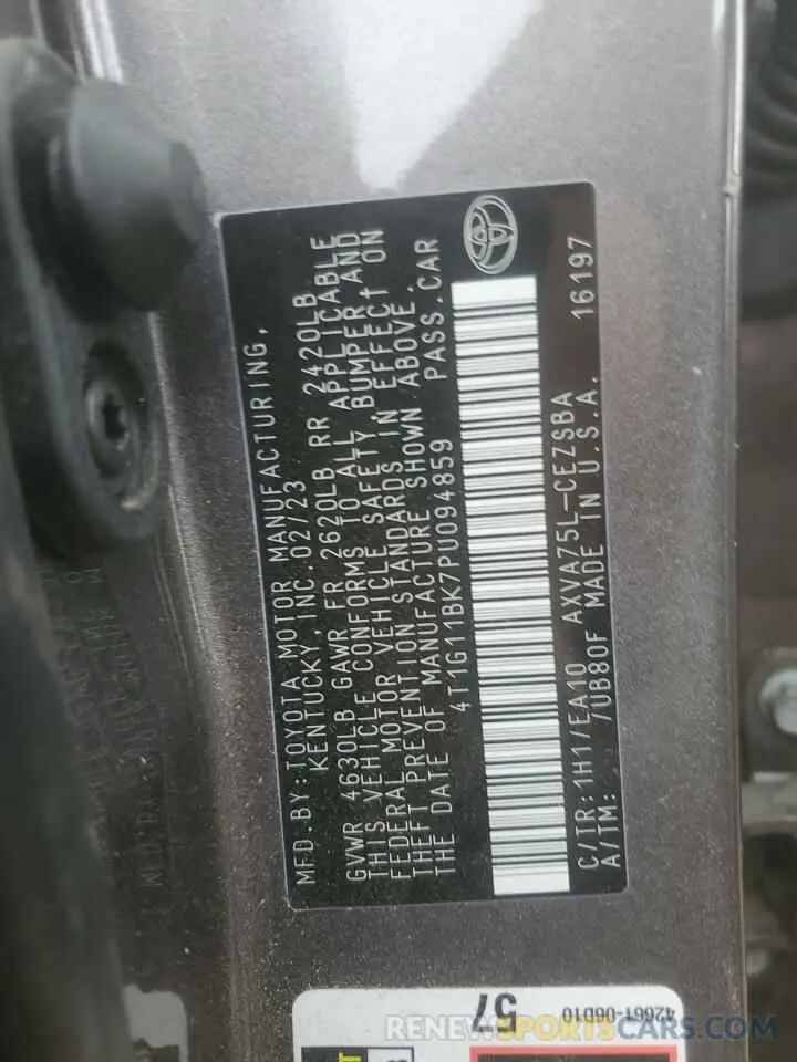 14 fotografías del automóvil dañado 4T1G11BK7PU094859 TOYOTA CAMRY 2023
