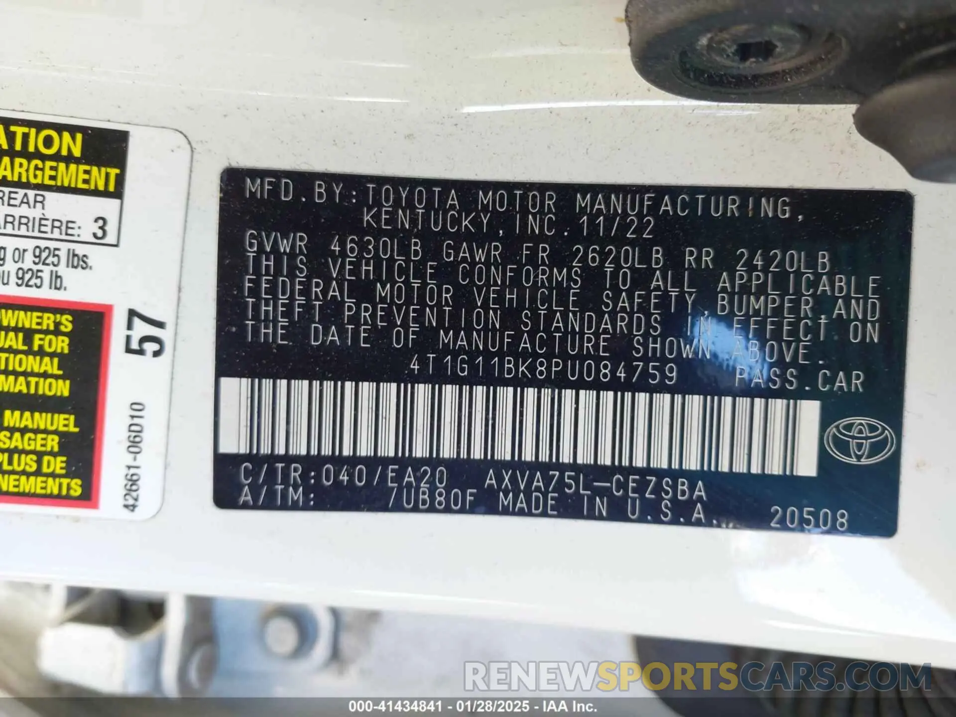 9 fotografías del automóvil dañado 4T1G11BK8PU084759 TOYOTA CAMRY 2023