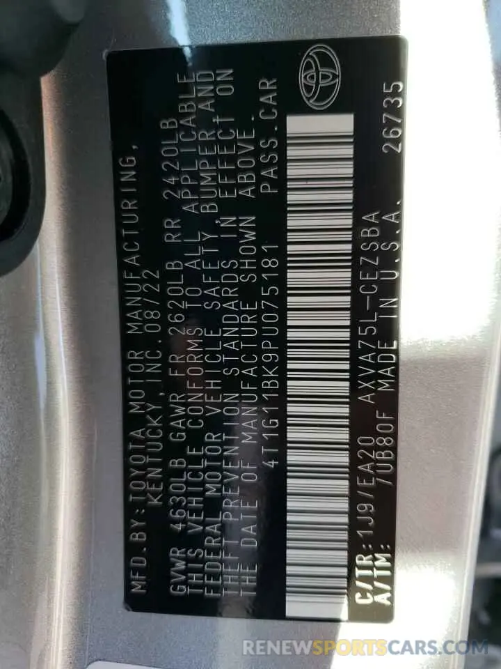 12 fotografías del automóvil dañado 4T1G11BK9PU075181 TOYOTA CAMRY 2023