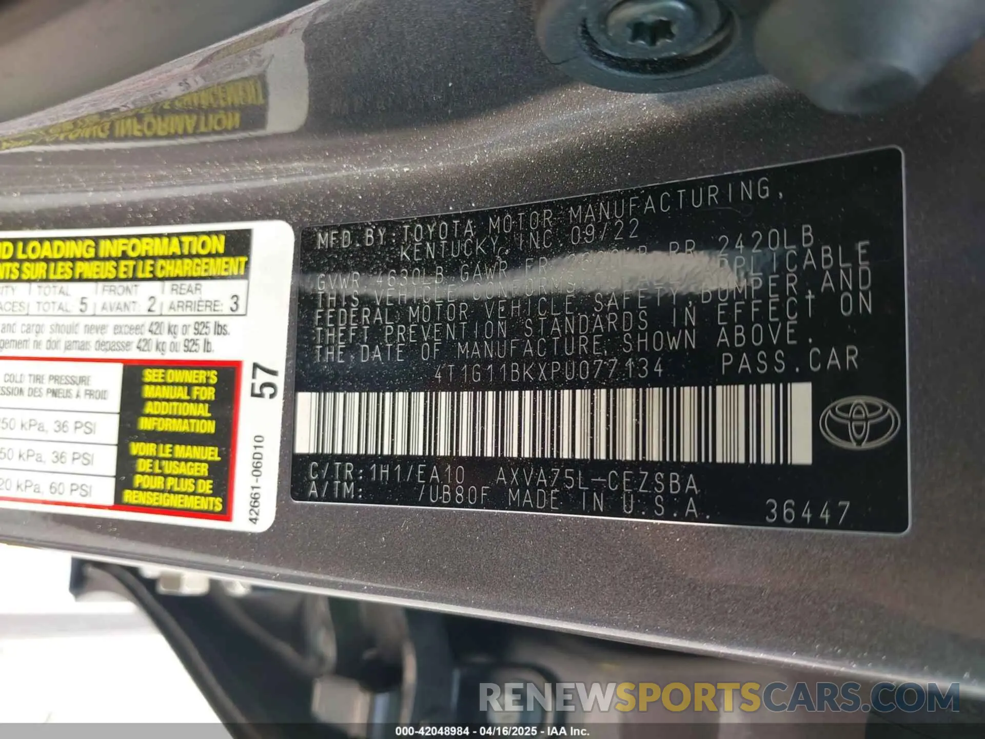 9 fotografías del automóvil dañado 4T1G11BKXPU077134 TOYOTA CAMRY 2023