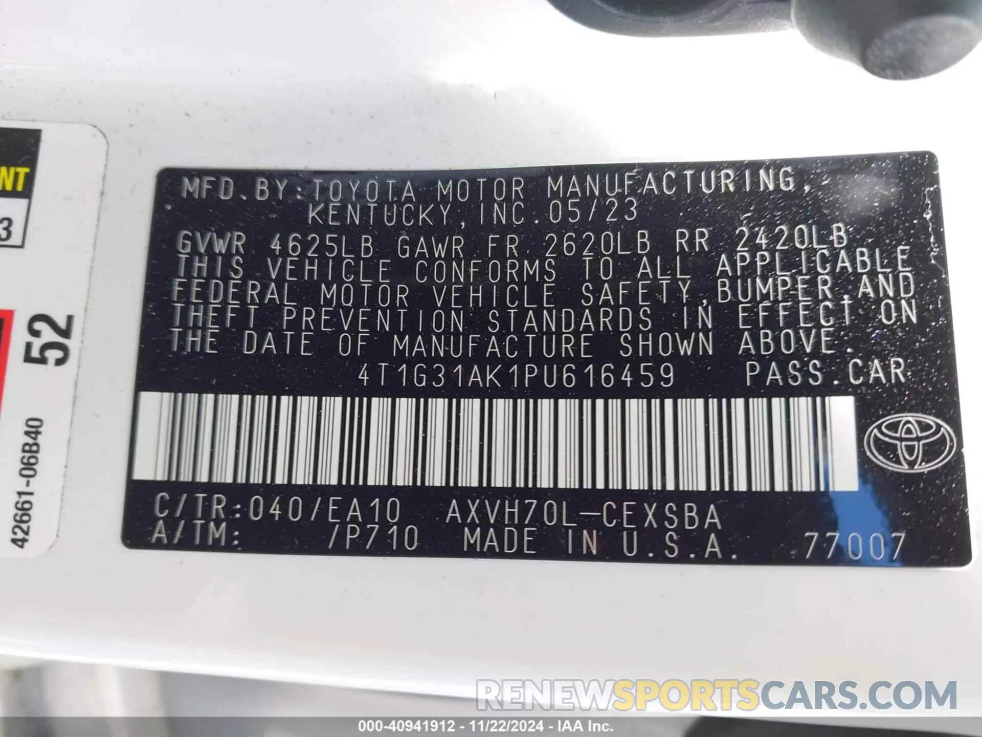 9 fotografías del automóvil dañado 4T1G31AK1PU616459 TOYOTA CAMRY 2023