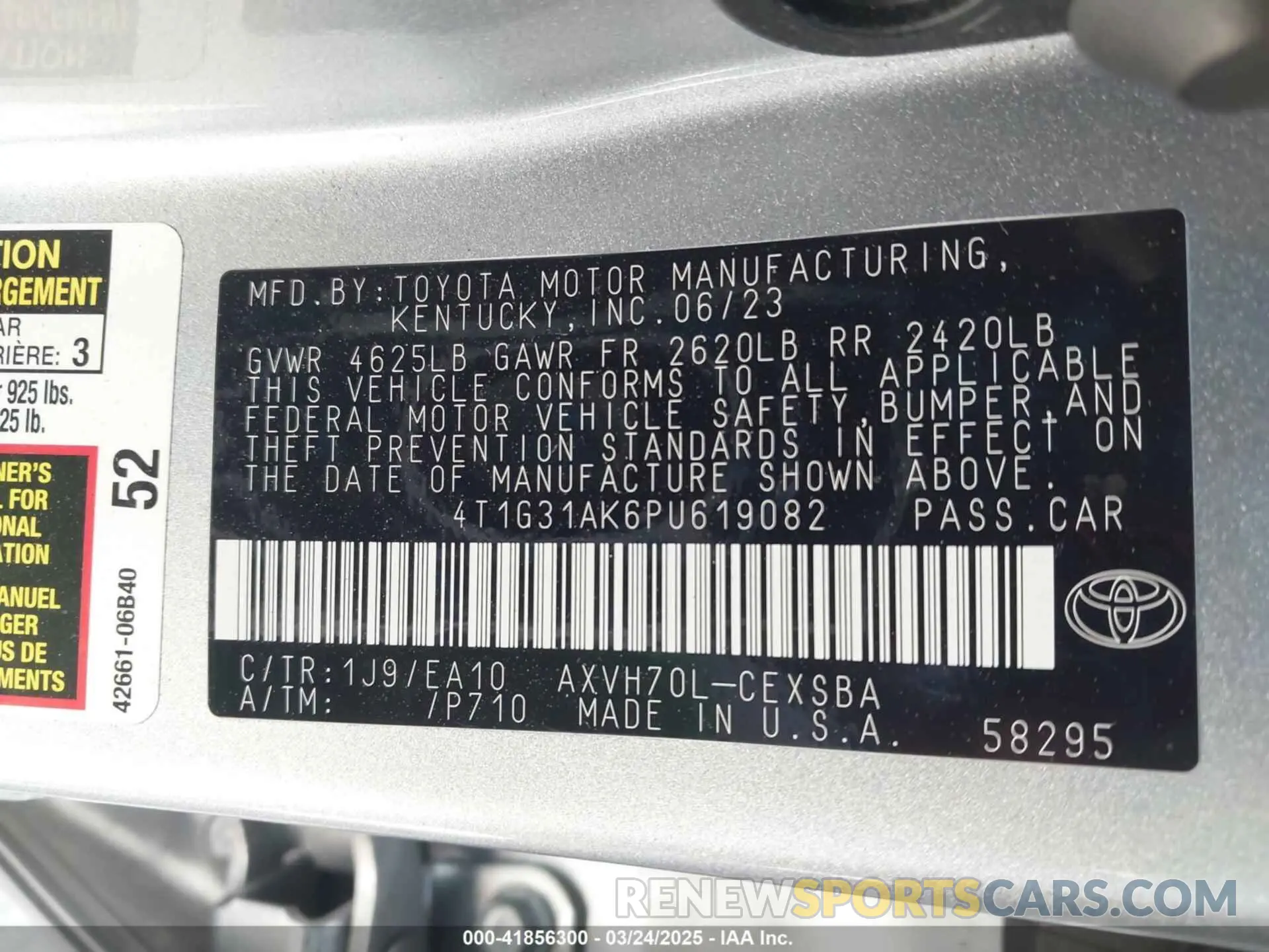9 fotografías del automóvil dañado 4T1G31AK6PU619082 TOYOTA CAMRY 2023