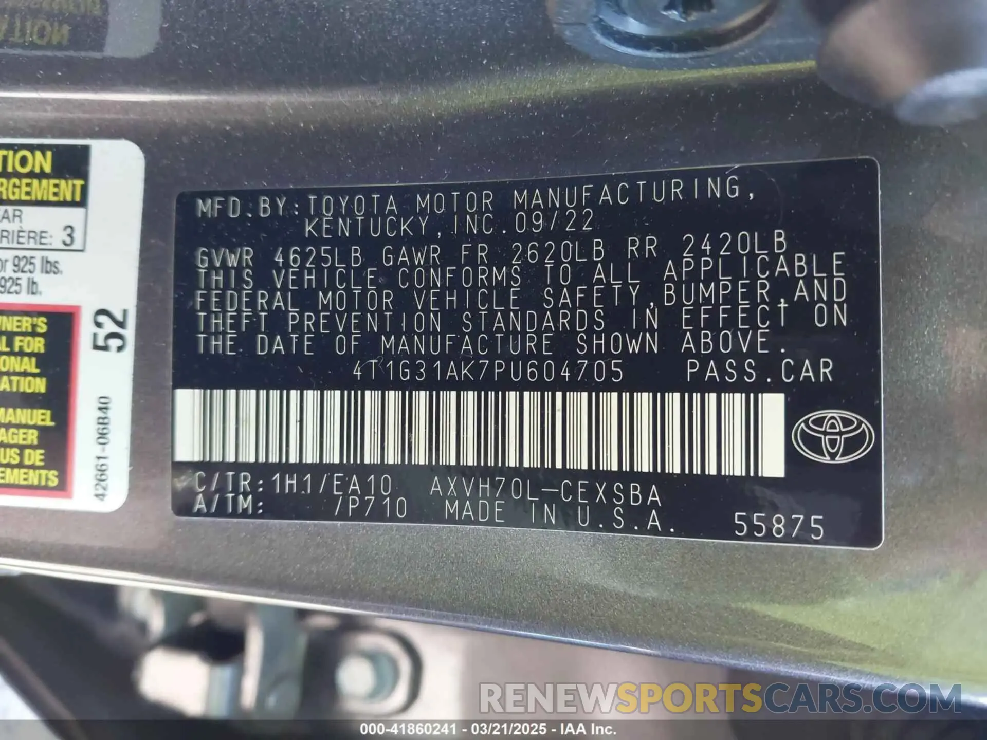 9 fotografías del automóvil dañado 4T1G31AK7PU604705 TOYOTA CAMRY 2023
