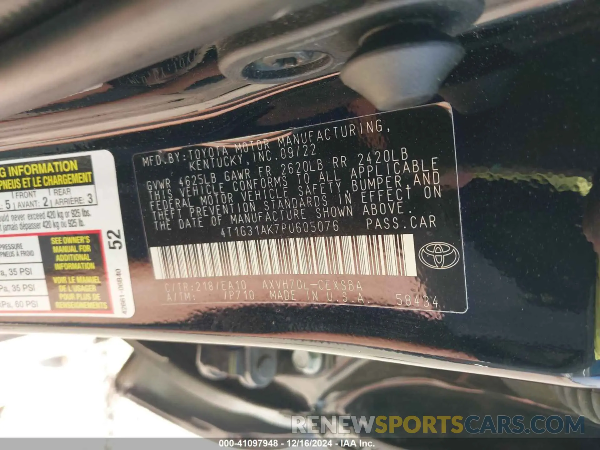 9 fotografías del automóvil dañado 4T1G31AK7PU605076 TOYOTA CAMRY 2023